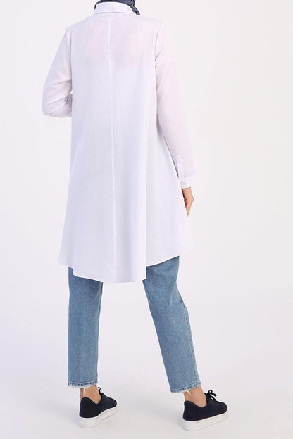 White Basic Flared Shirt Tunic