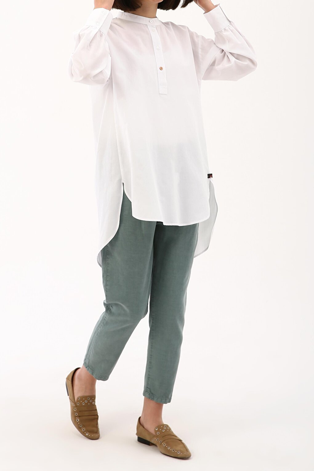 White Ruffle Detailed Cotton Tunic