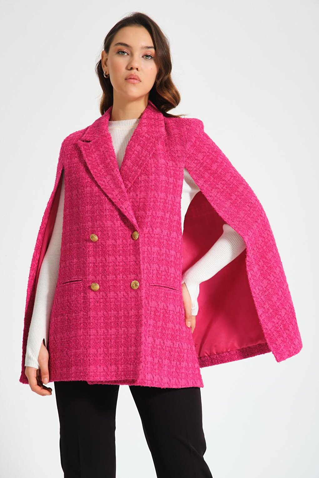 Tweed Cape Fuchsia Jacket