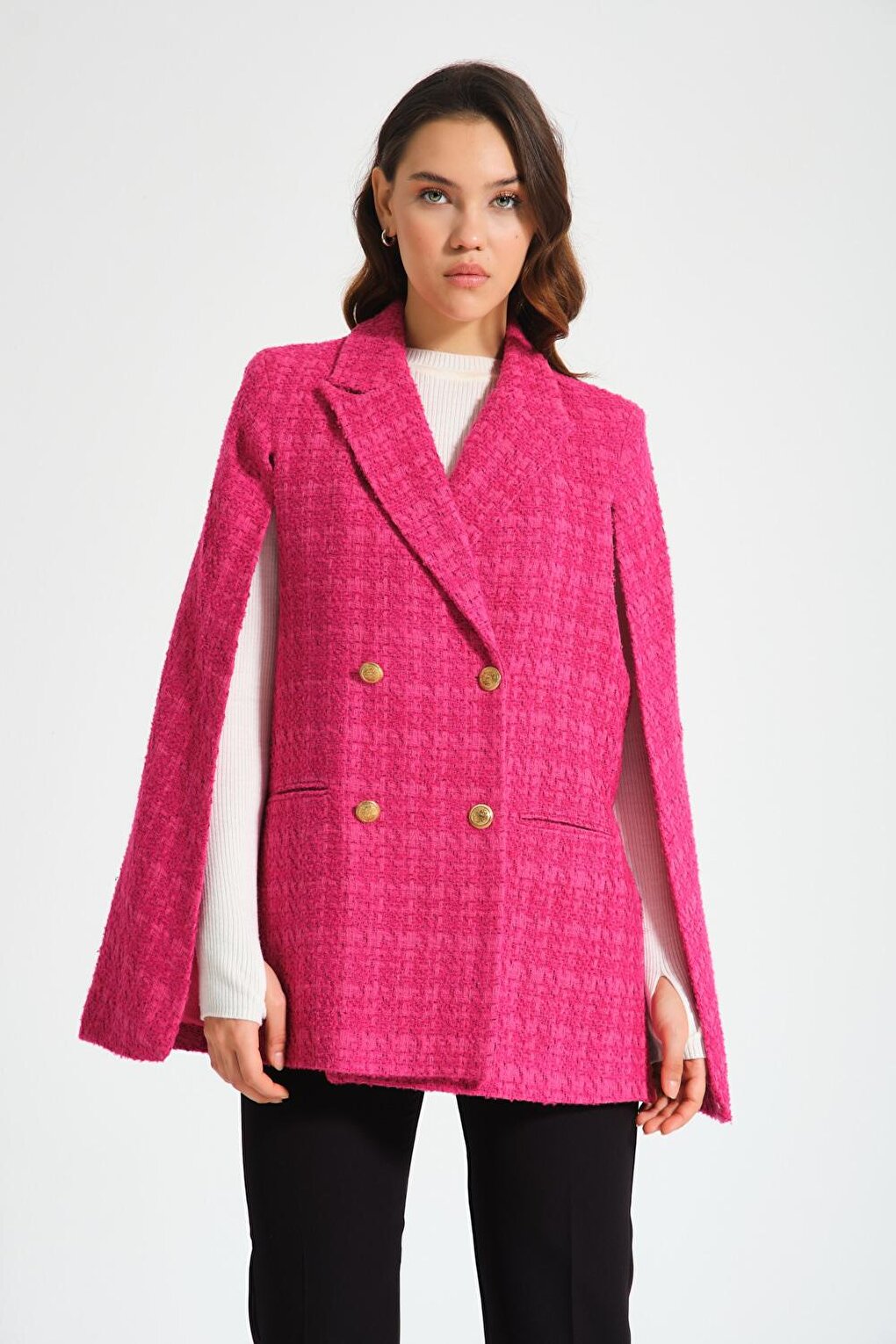 Tweed Cape Fuchsia Jacket