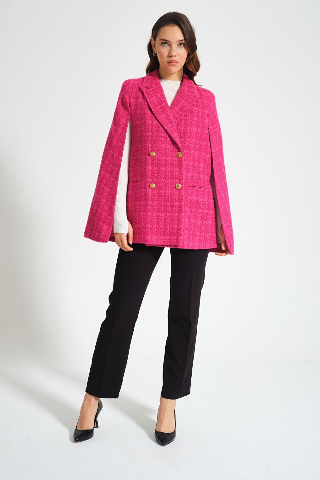 Tweed Cape Fuchsia Jacket