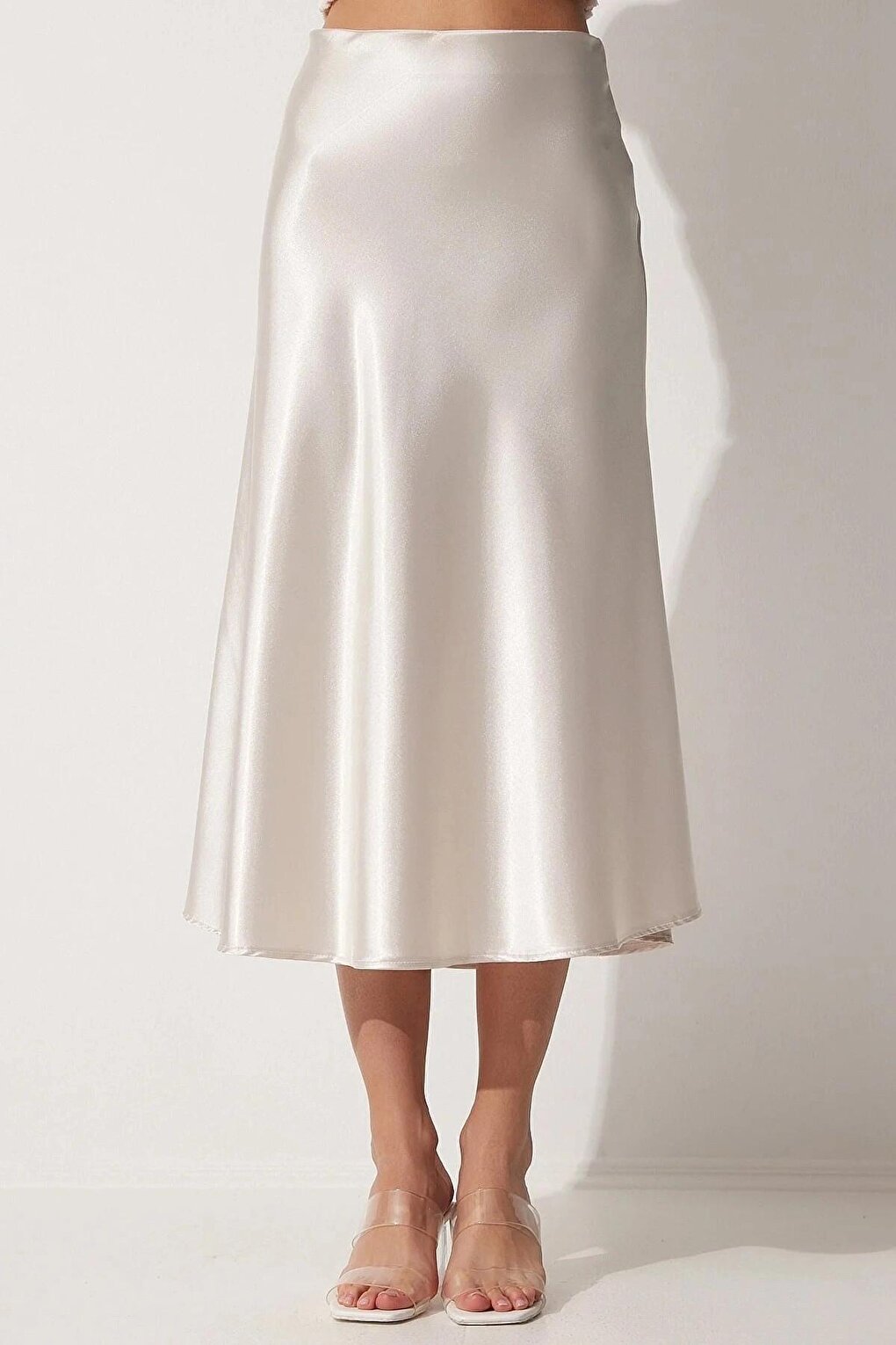 Cream Ankle Length Satin Skirt