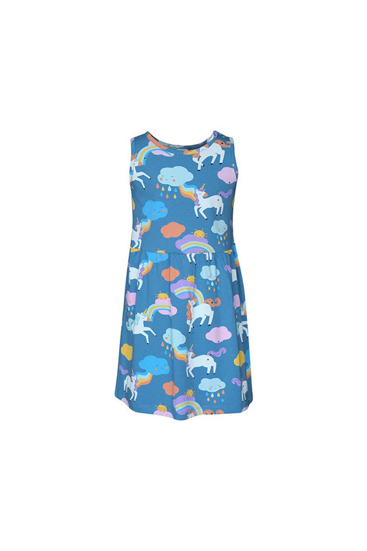 Girl's Lady Unicorn Pattern Sleeveless Dress