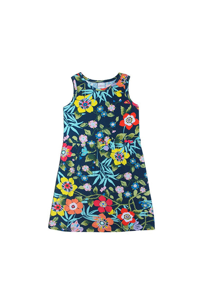 Girl's Macro Farm House Pattern Sleeveless Dress