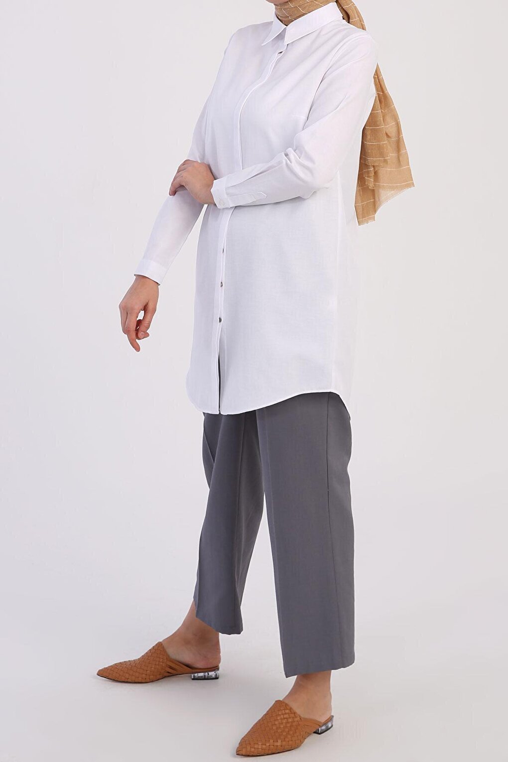 White Basic Hidden Placket Shirt Tunic