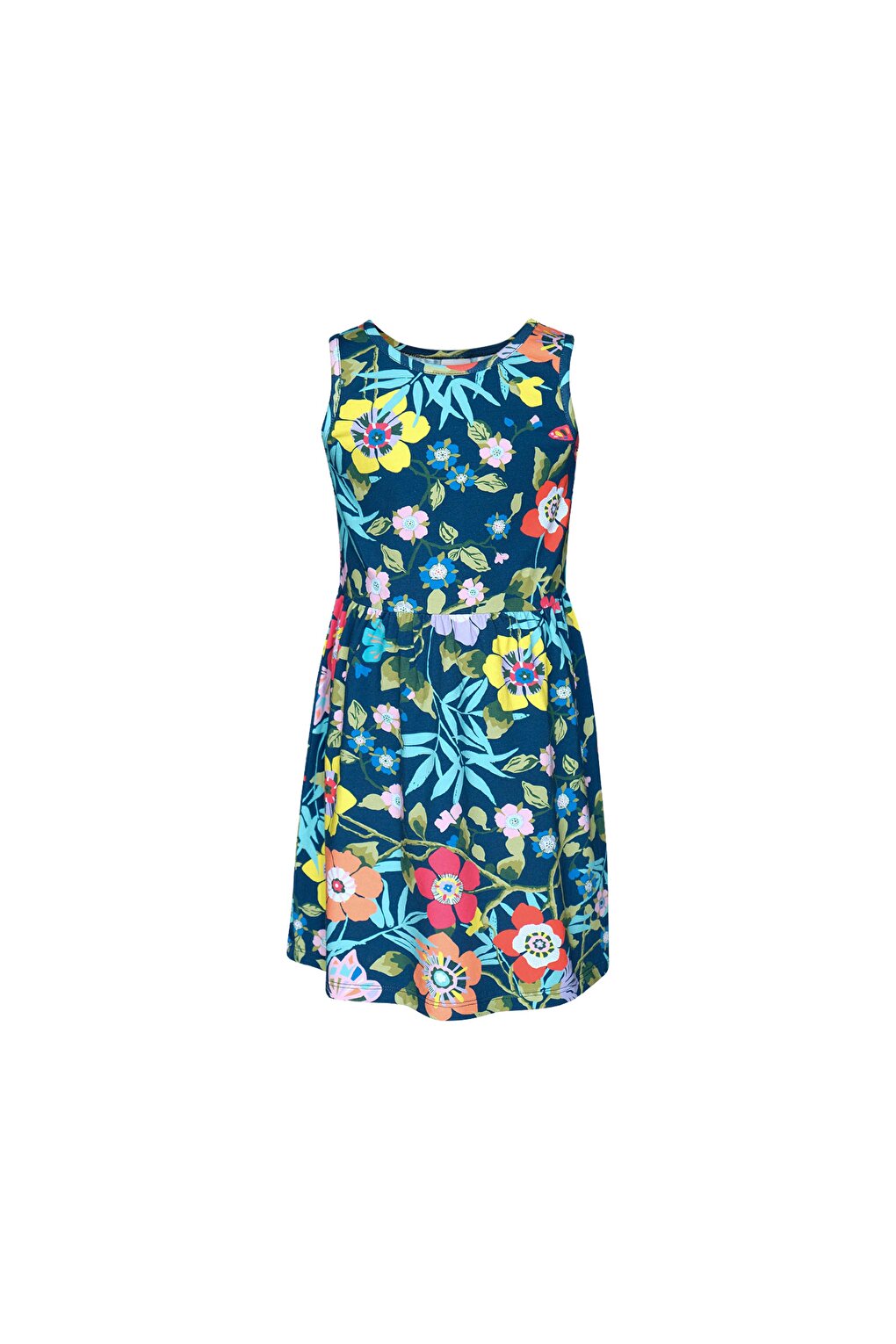 Girl's Macro Farm House Pattern Sleeveless Dress