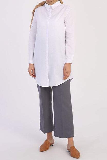 White Basic Hidden Placket Shirt Tunic