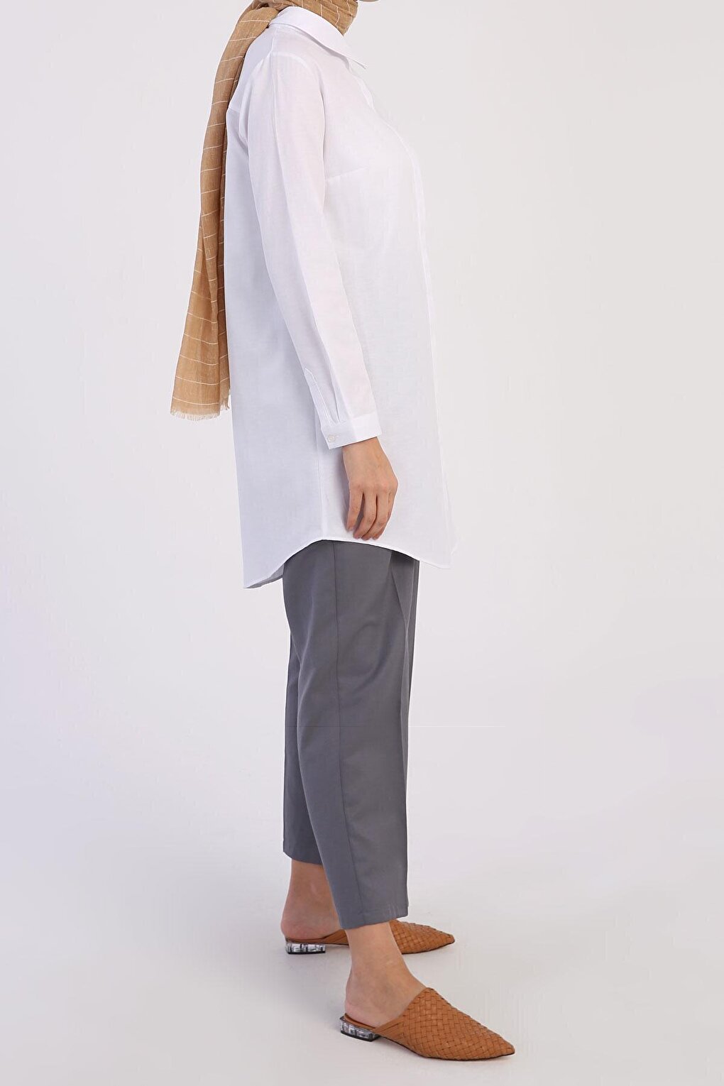 White Basic Hidden Placket Shirt Tunic