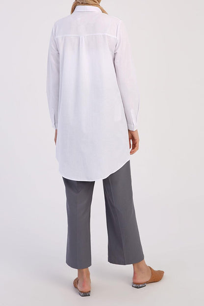 White Basic Hidden Placket Shirt Tunic