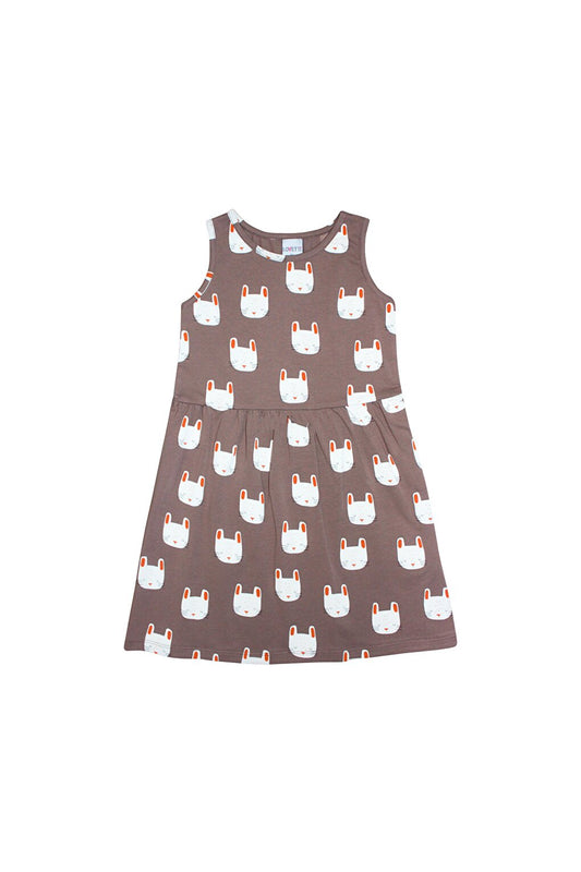 Girl's Sleepy Bunny Pattern Sleeveless Dress