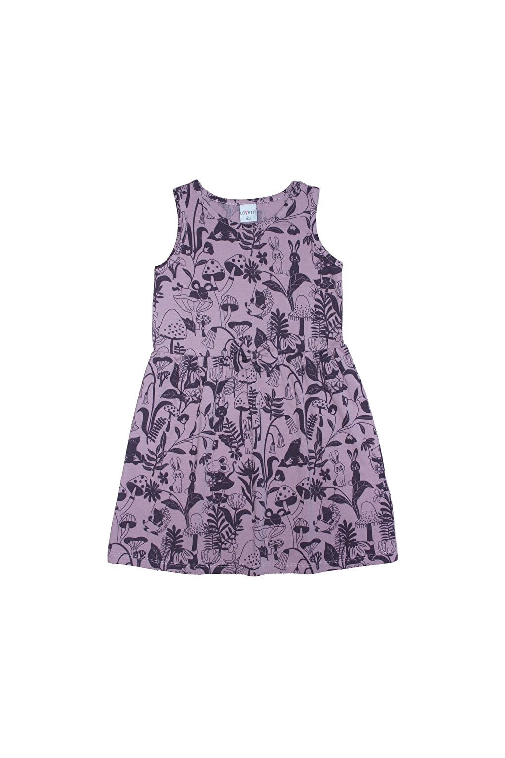 Girl's Dusty Rose Forest Animals Pattern Sleeveless Dress