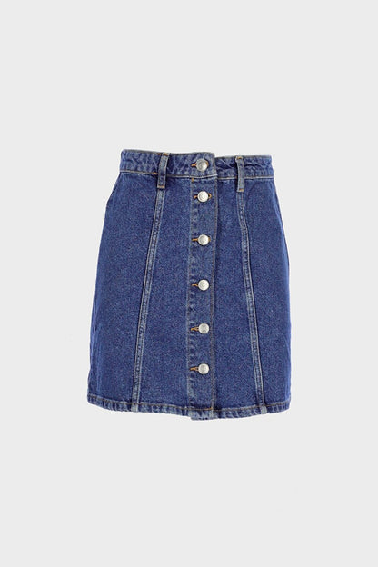 Dark Blue Regular Waist Buttoned Jean Skirt C 4532-016