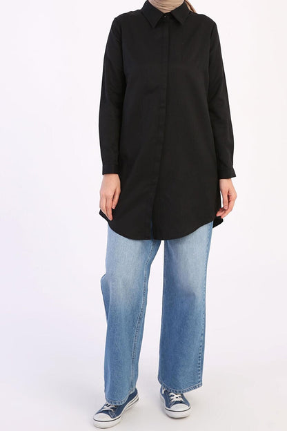 Black Basic Hidden Placket Shirt Tunic