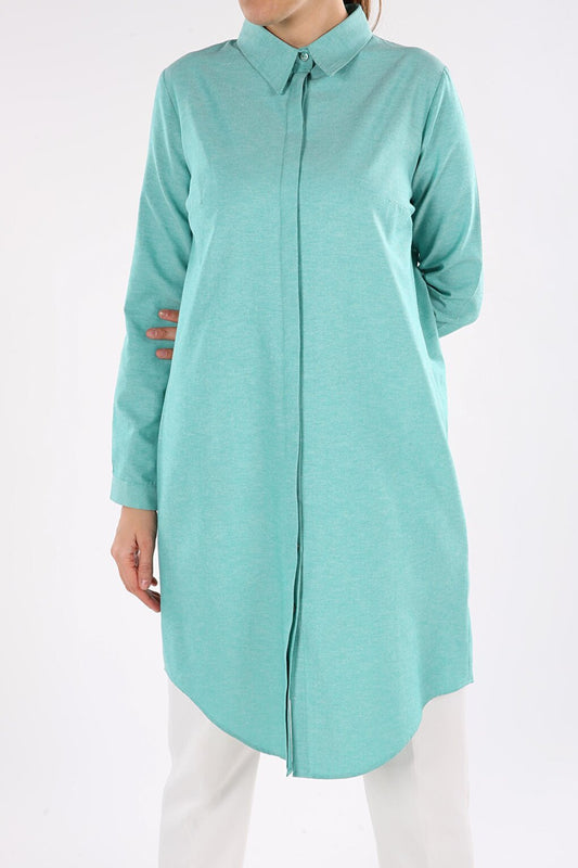 Green Hidden Placket Basic Shirt Tunic