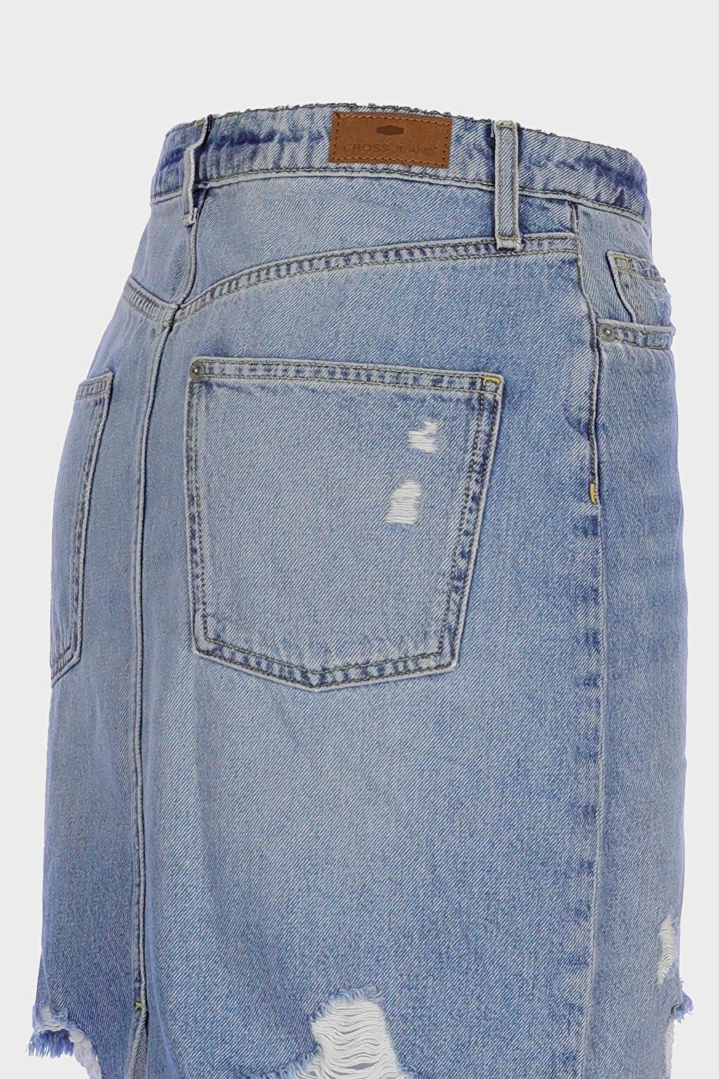 Light Blue Normal Waist Pocket Zippered Mini Jean Skirt C 4532-022