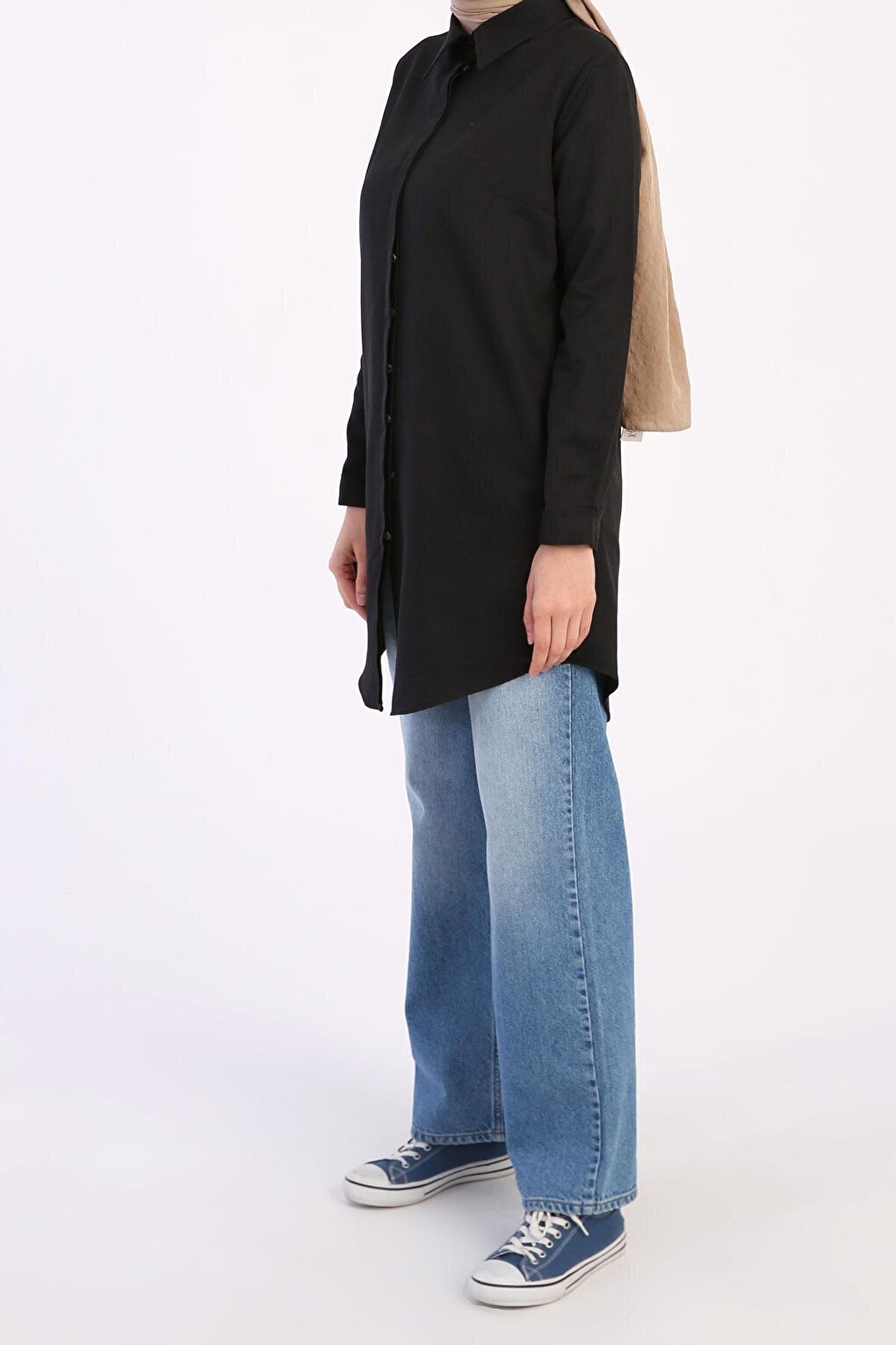 Black Basic Hidden Placket Shirt Tunic