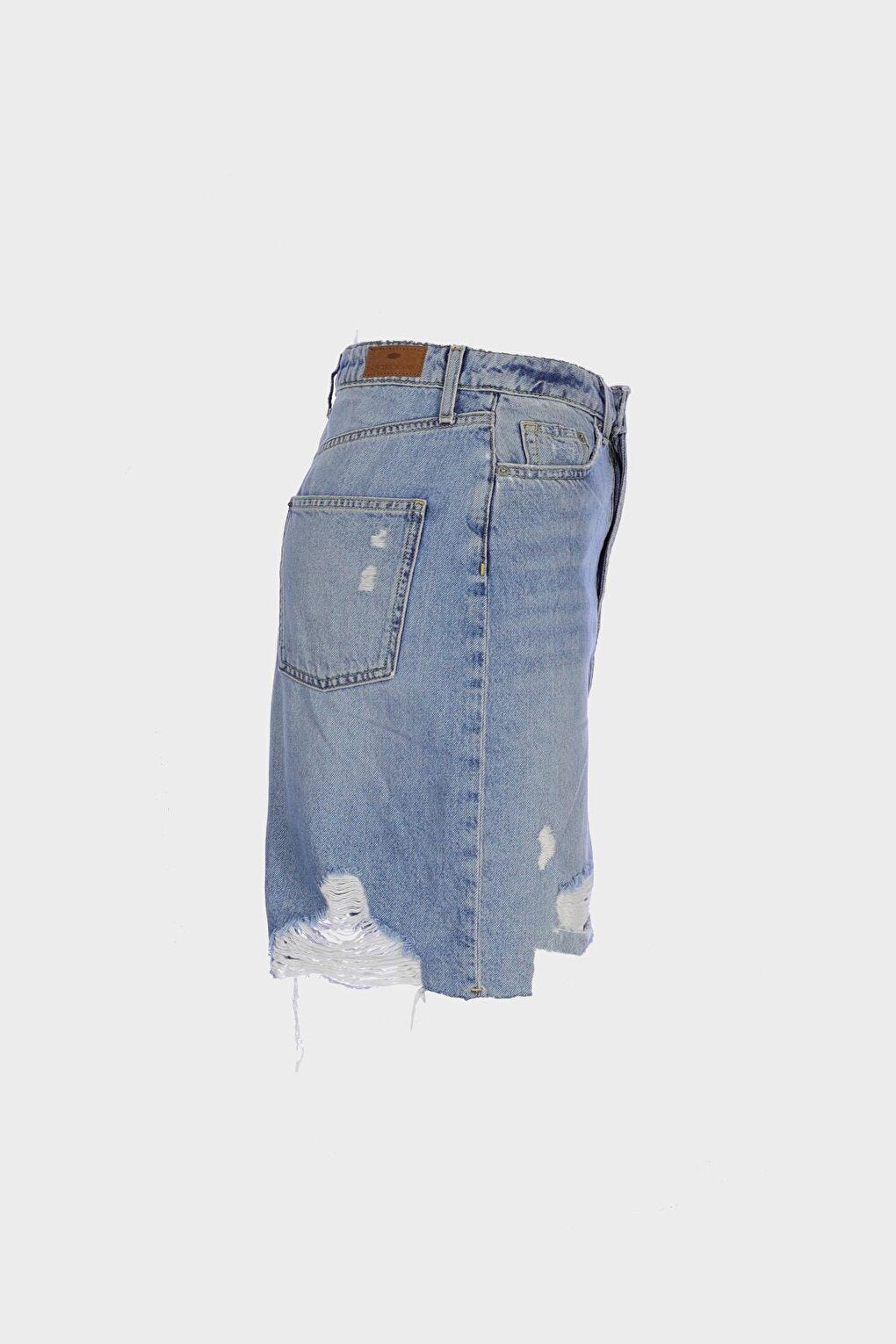 Light Blue Normal Waist Pocket Zippered Mini Jean Skirt C 4532-022