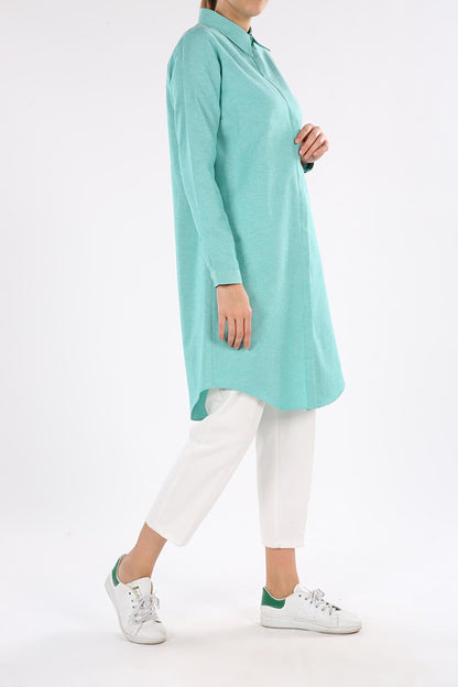 Green Hidden Placket Basic Shirt Tunic