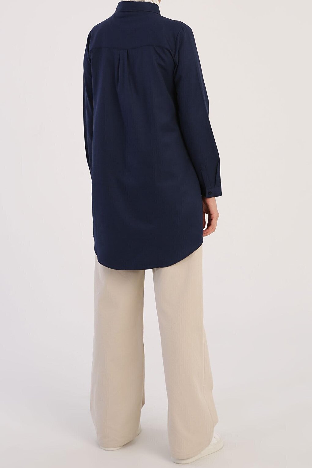 Navy Blue Basic Hidden Placket Shirt Tunic