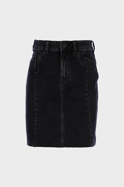 Anthracite Normal Waist Patch Zippered Jean Skirt without Pocket C 4532-018