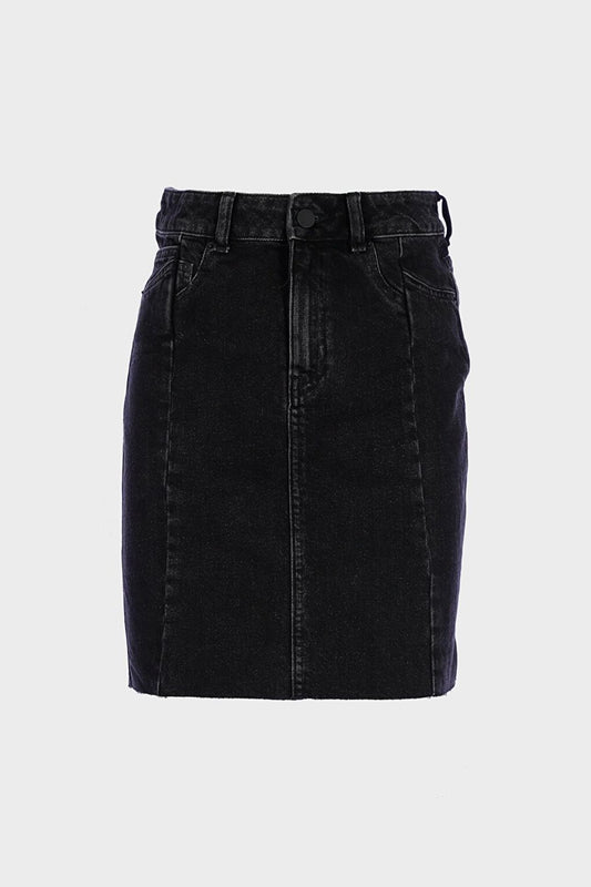 Anthracite Normal Waist Patch Zippered Jean Skirt without Pocket C 4532-018