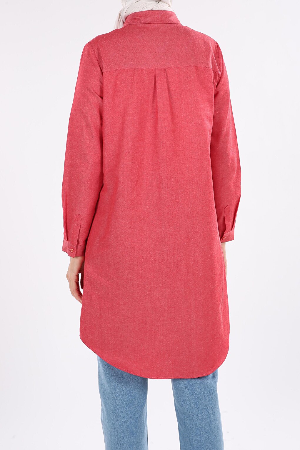 Red Basic Shirt Tunic with Hidden Placket