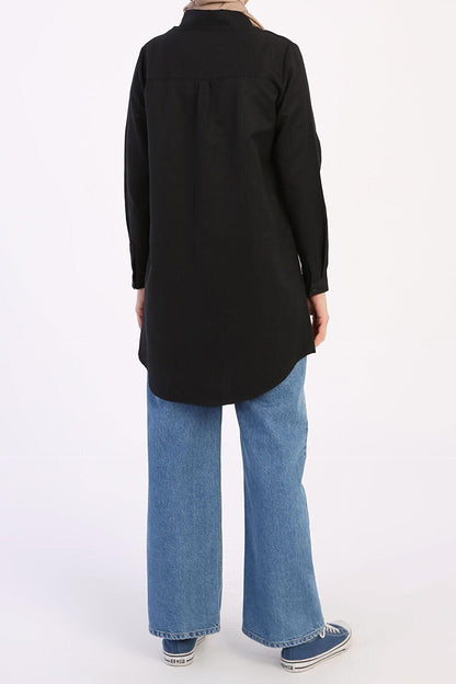 Black Basic Hidden Placket Shirt Tunic