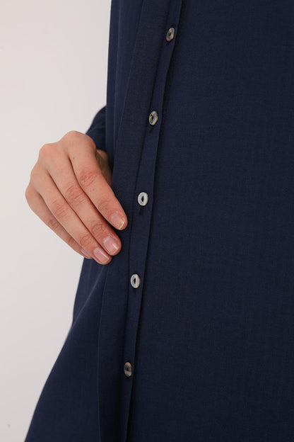 Navy Blue Basic Hidden Placket Shirt Tunic