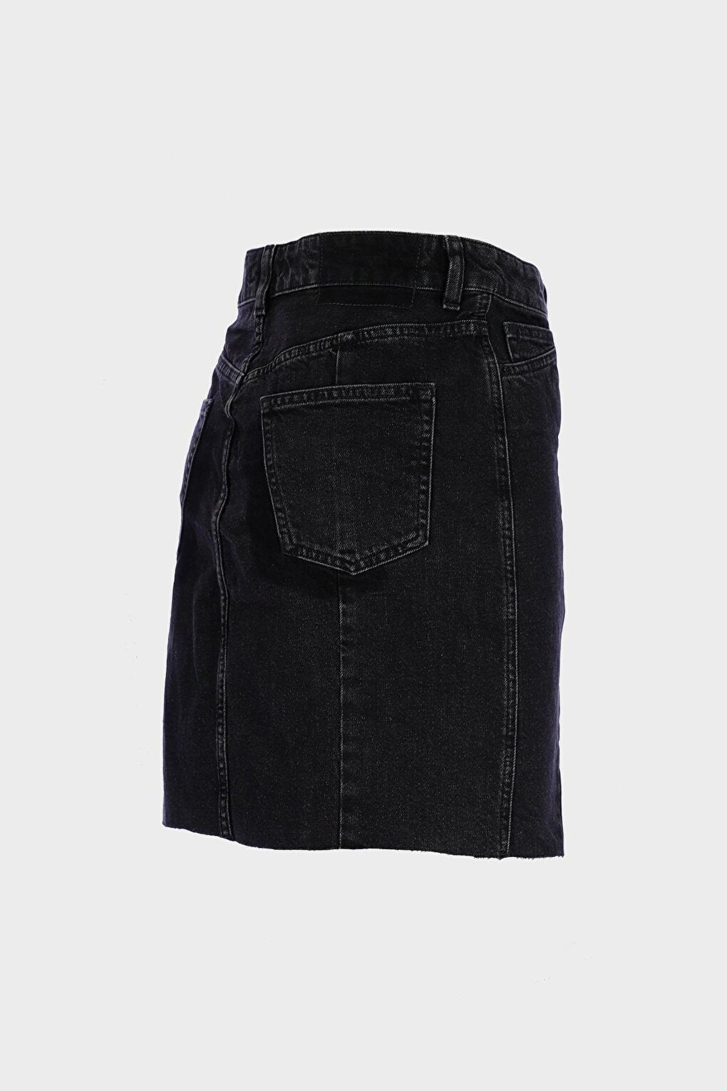 Anthracite Normal Waist Patch Zippered Jean Skirt without Pocket C 4532-018