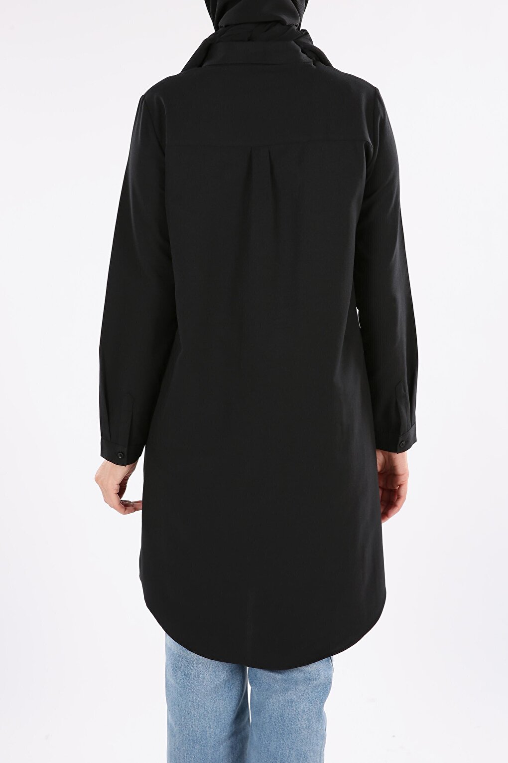 Black Hidden Placket Basic Shirt Tunic