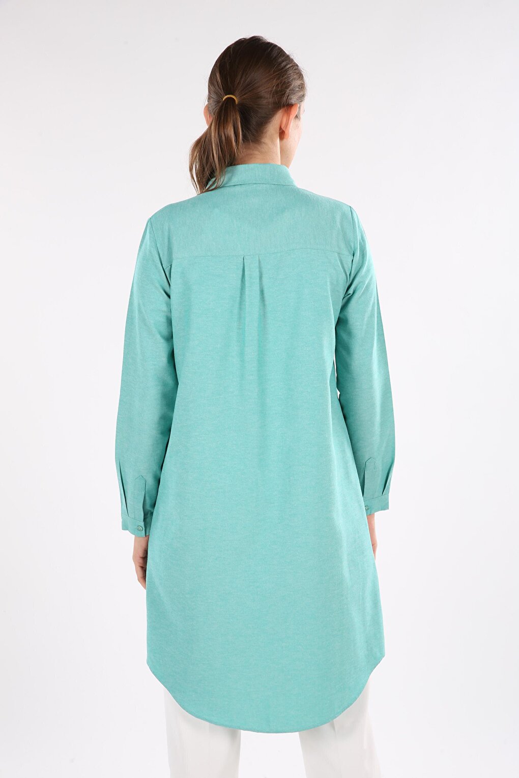 Green Hidden Placket Basic Shirt Tunic