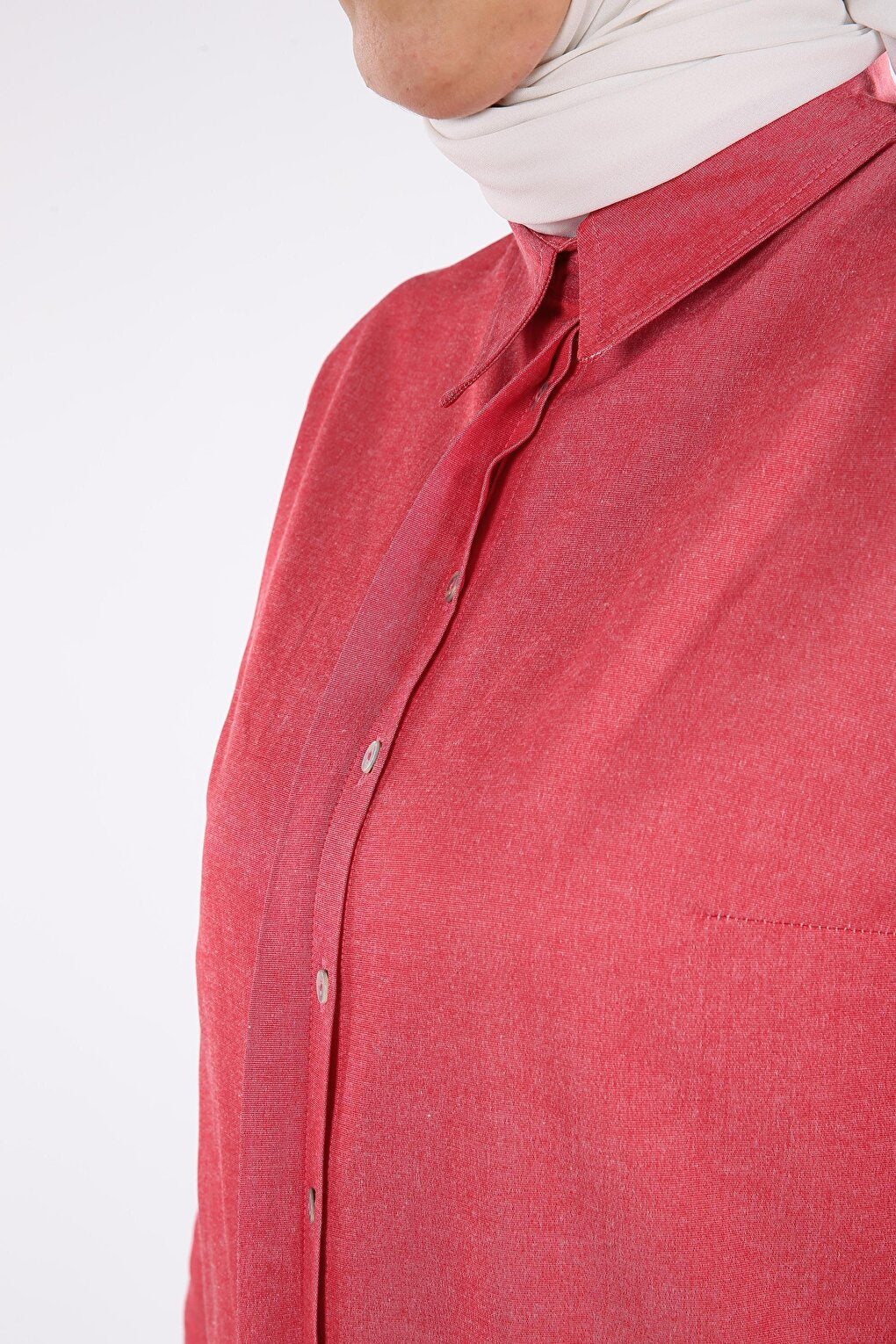 Red Basic Shirt Tunic with Hidden Placket