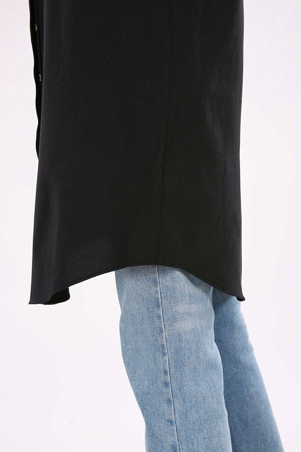 Black Hidden Placket Basic Shirt Tunic