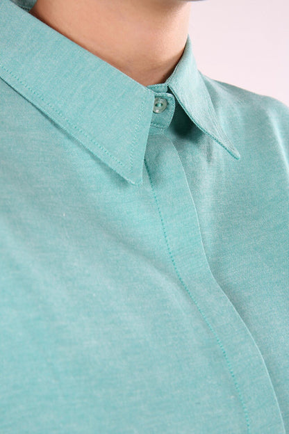 Green Hidden Placket Basic Shirt Tunic