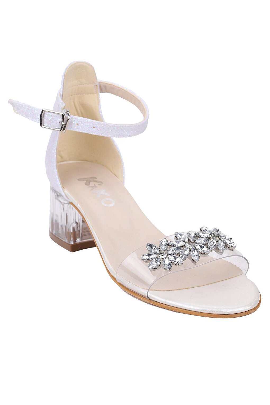 790 Sand Glitter Stone Girl's 3 Cm Transparent Heeled Sandals Shoes