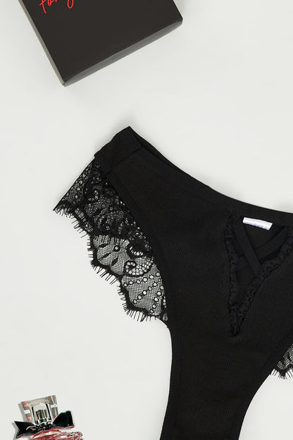 Datelli V Detailed Boxed Black Slip Panties