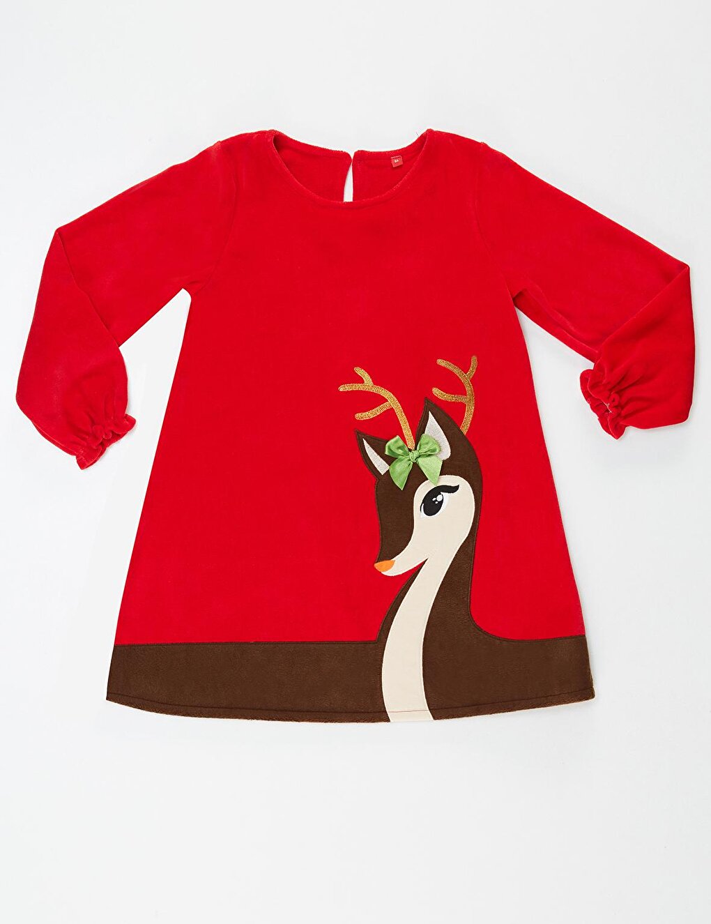 Baby Deer Girl Velvet Red Christmas Dress