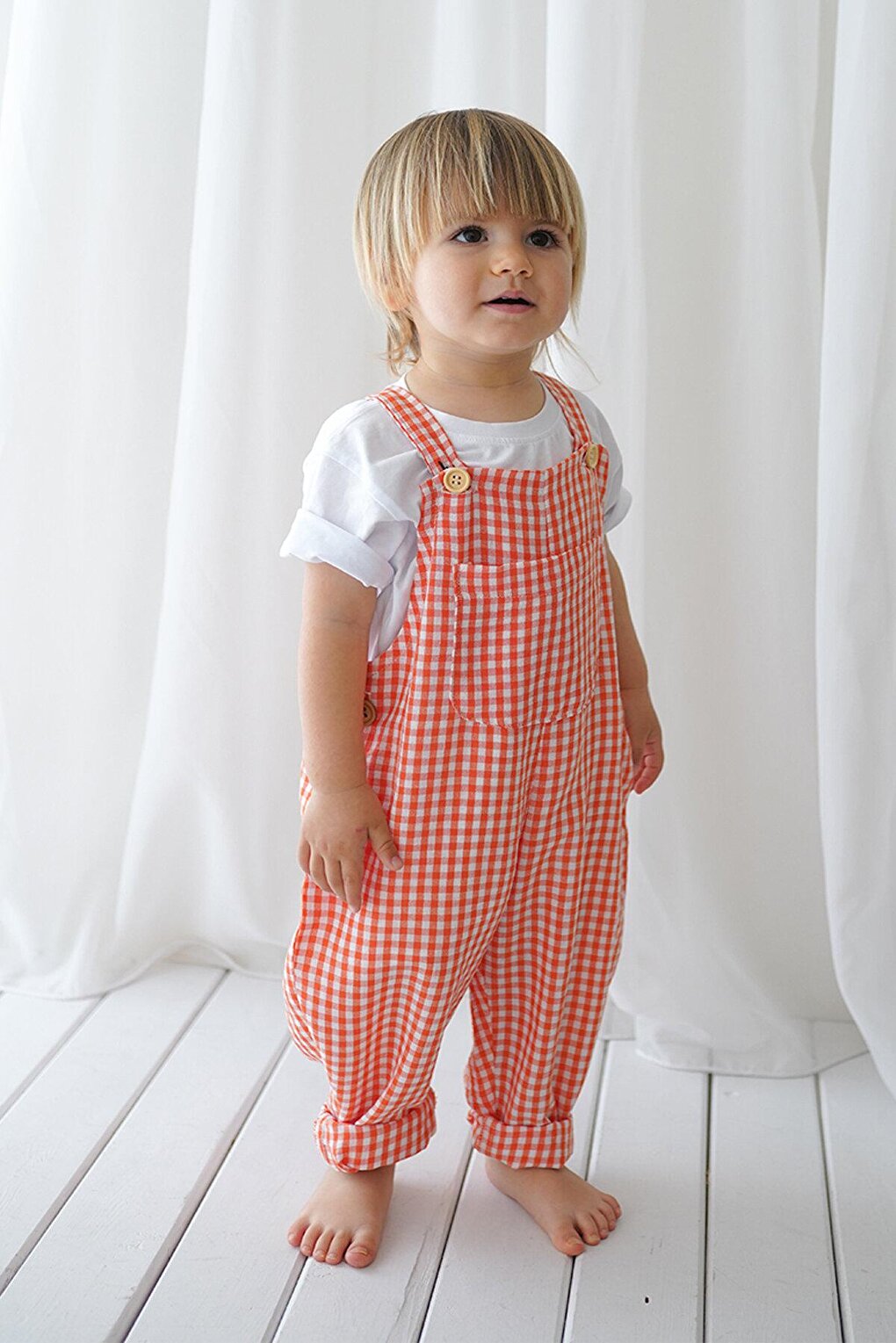 Orange and White Gingham Velvet Jumpsuit