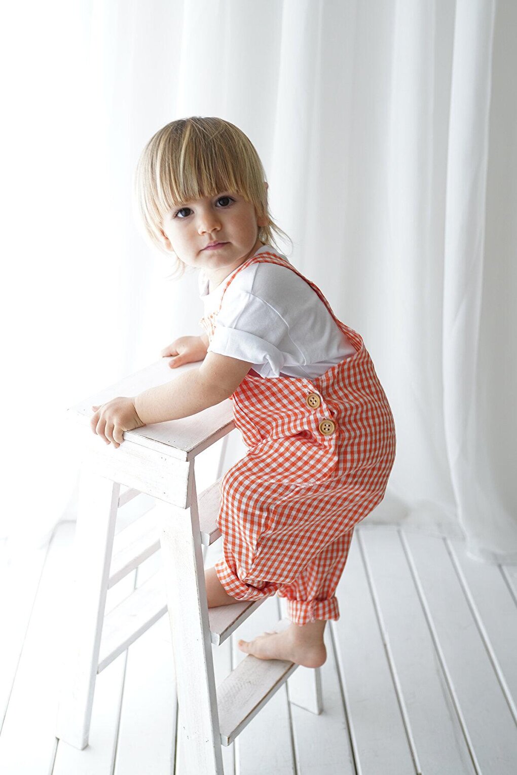 Orange and White Gingham Velvet Jumpsuit