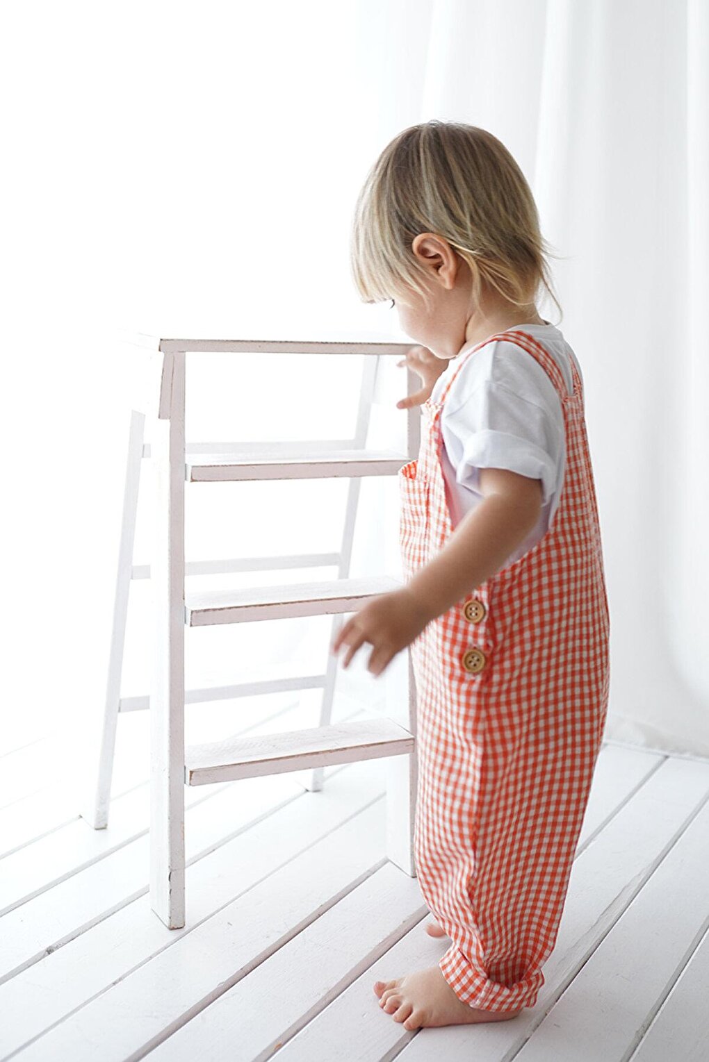 Orange and White Gingham Velvet Jumpsuit