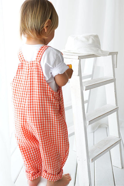 Orange and White Gingham Velvet Jumpsuit