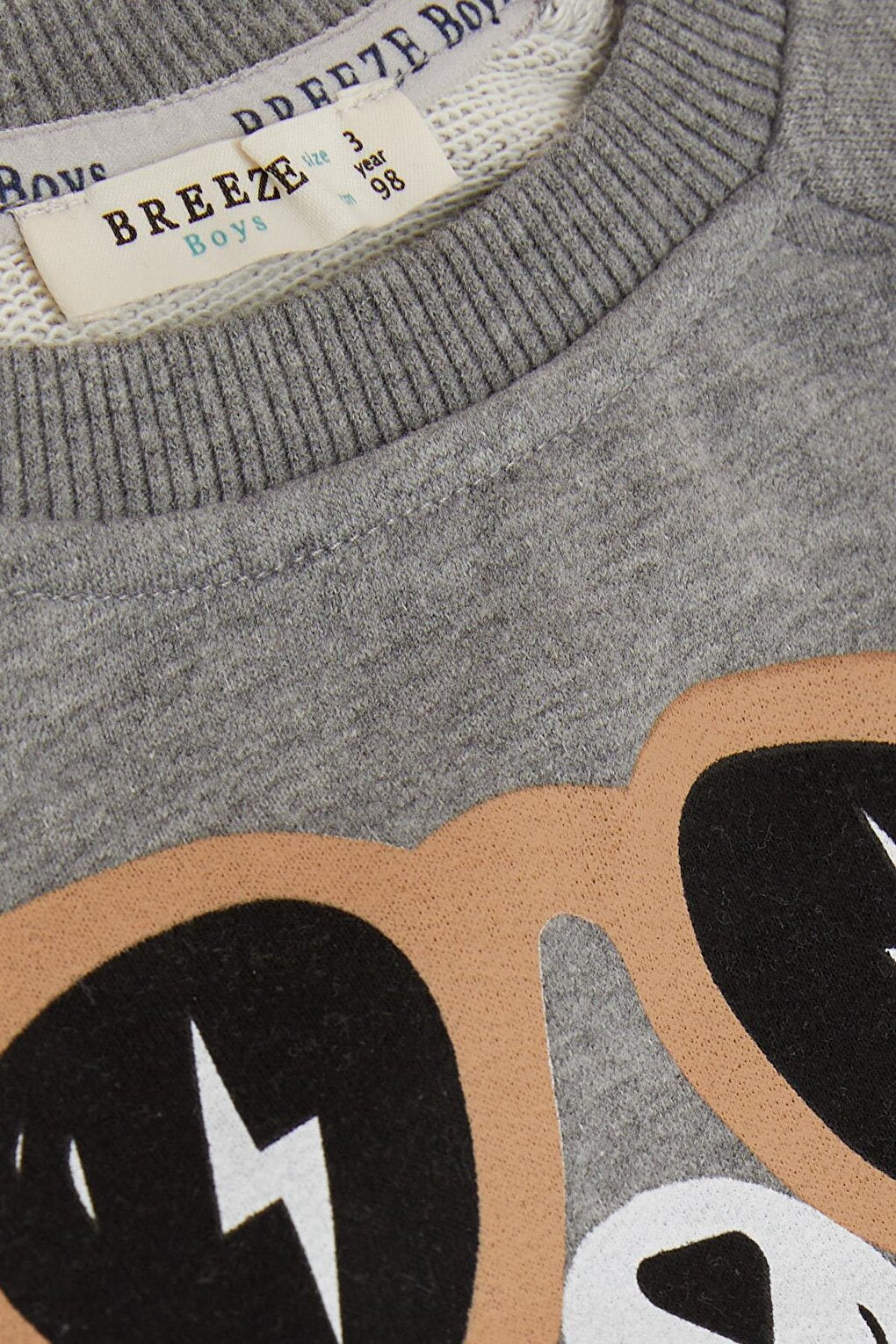 Boy's Sweatshirt Cute Teddy Bear Printed with Moving Ears Dark Gray Melange (Age 2-6)