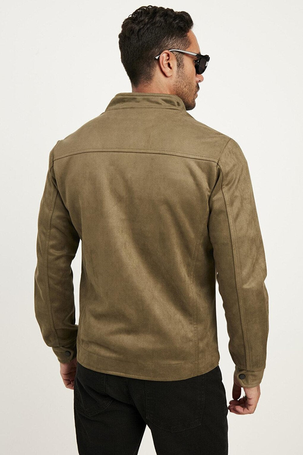 Slim Fit Stand Collar Suede Jacket