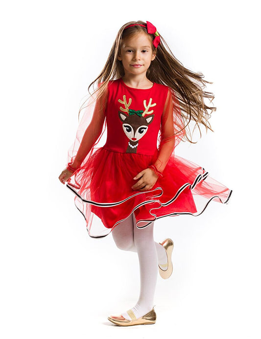 Tulle Deer Girl Red New Year Tutu Dress