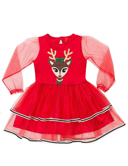 Tulle Deer Girl Red New Year Tutu Dress