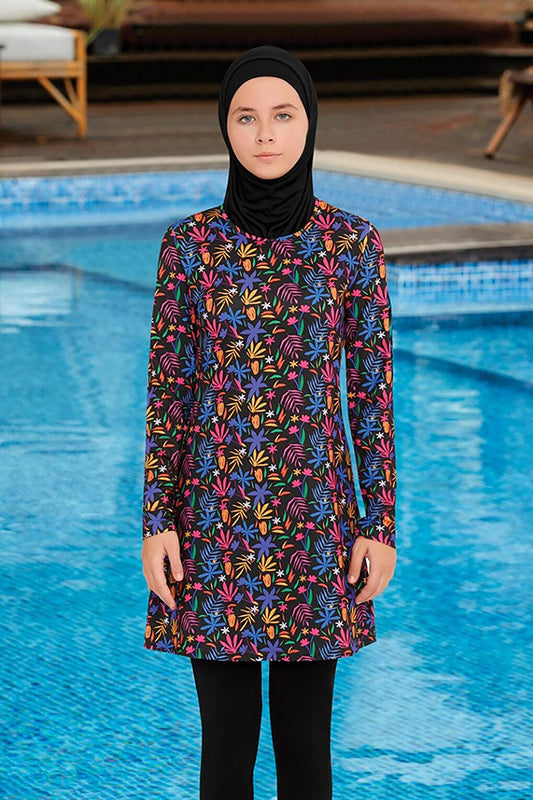 Young Full Covered Lycra Hijab Swimsuit Lınnie 4 8123 Black