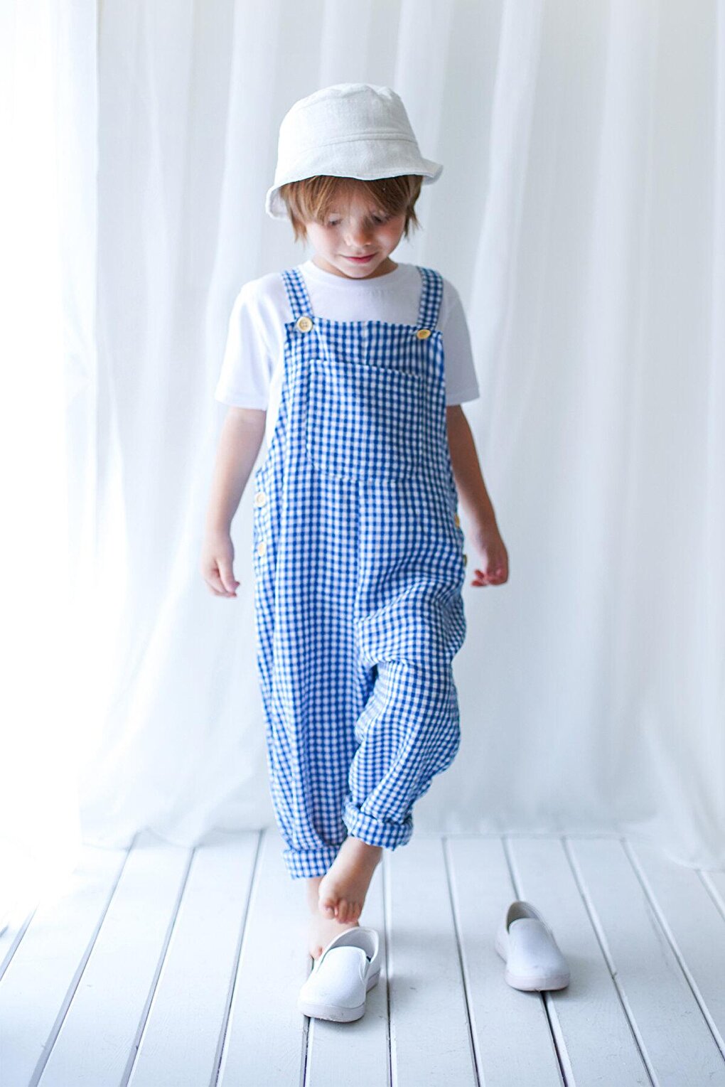 Blue and White Gingham Velvet Jumpsuit