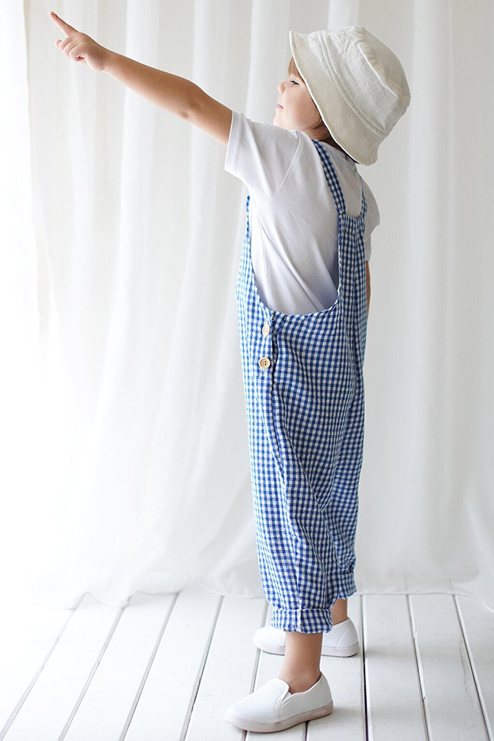 Blue and White Gingham Velvet Jumpsuit