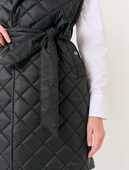 Black Quilted Patterned Belted Puffer Vest