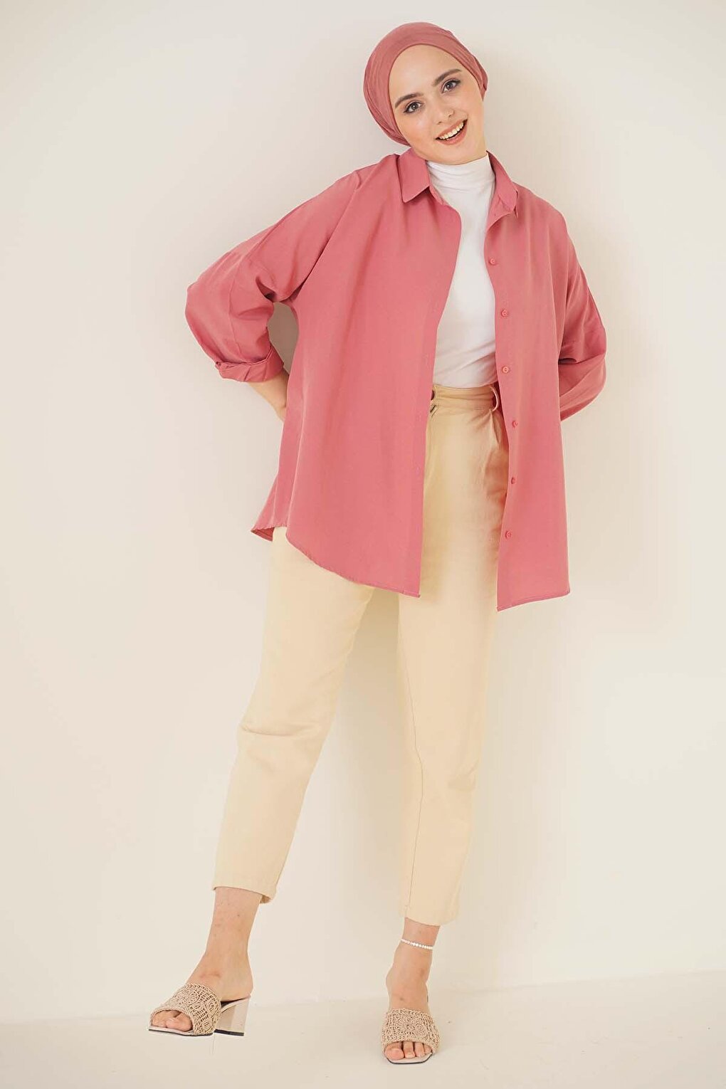 103901 Oversize Basic Hijab Shirt - Dusty Rose